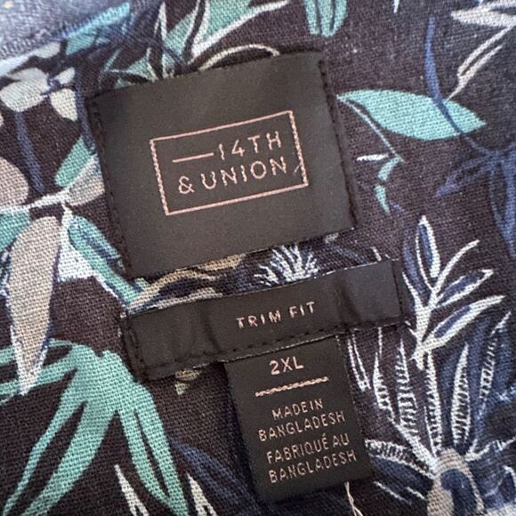 14TH & UNION Trim Fit Short Sleeve Button-down Shirt In Navy Brush - Picture 5 of 8